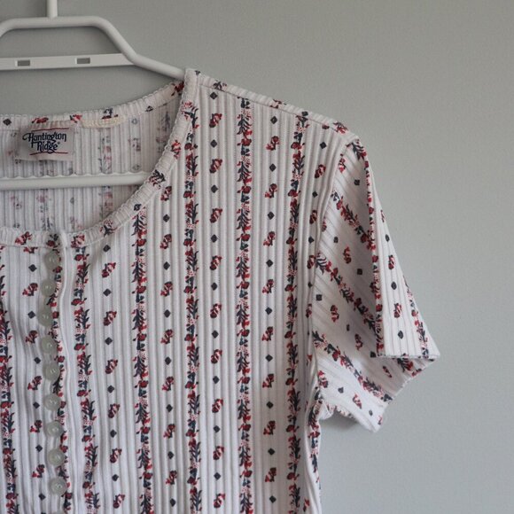 Huntington Ridge Women's Sz S/M Floral Button Down Crew Short Sleeve T-Shirt Top - Picture 6 of 9